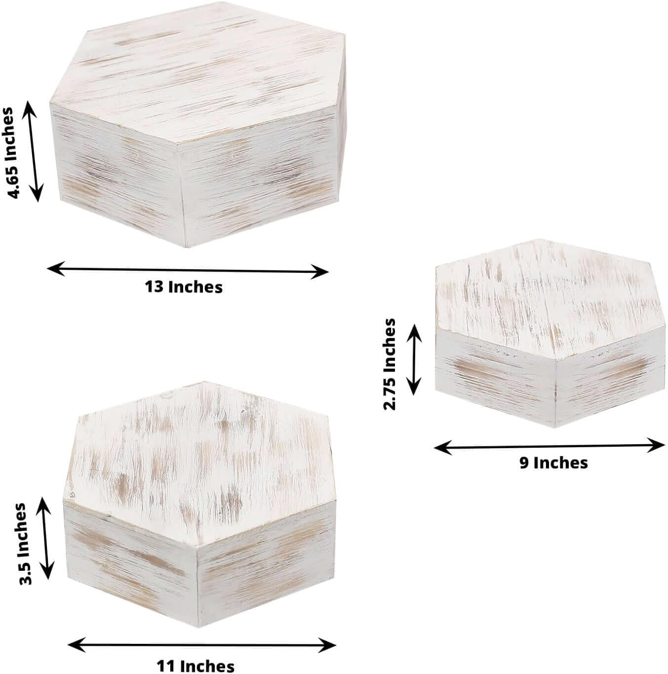 Efavormart Set of 3 Whitewashed Hexagonal Cake Stand Display Boxes