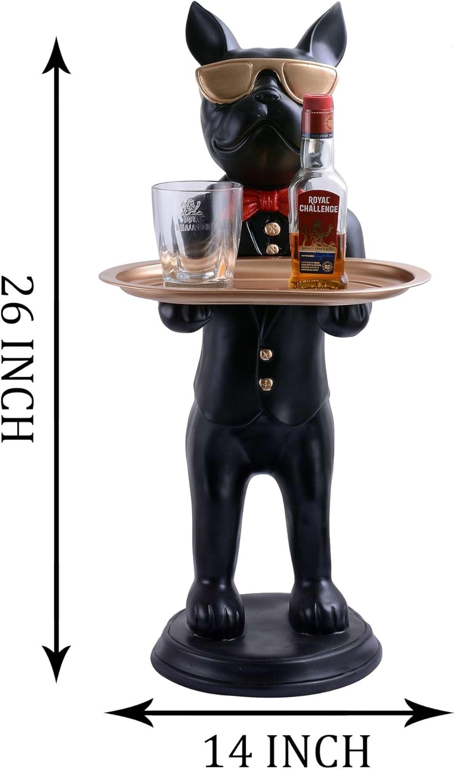 Resin Cool Dog Sculpture with Plate for Home Decor