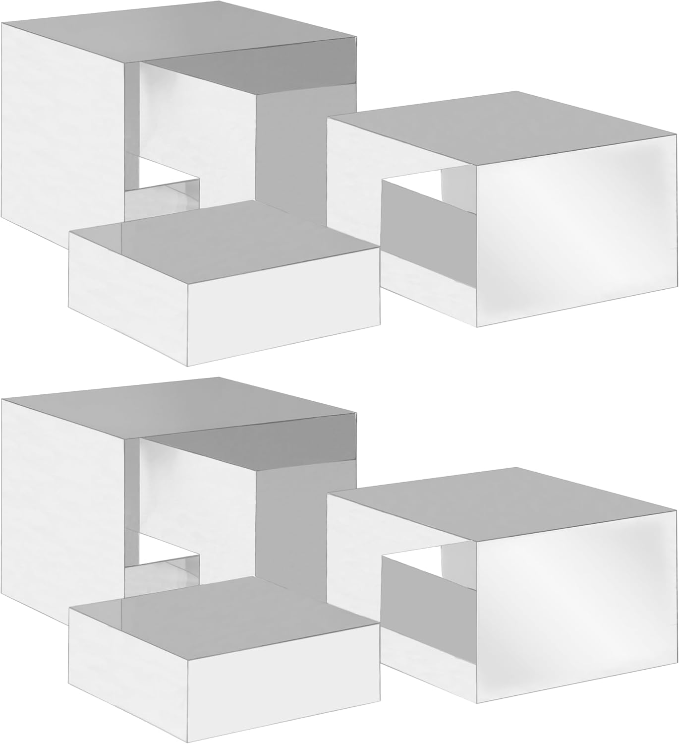Red Co Set of 3 Glossy Silver Acrylic Cube Risers with Hollow Bottoms