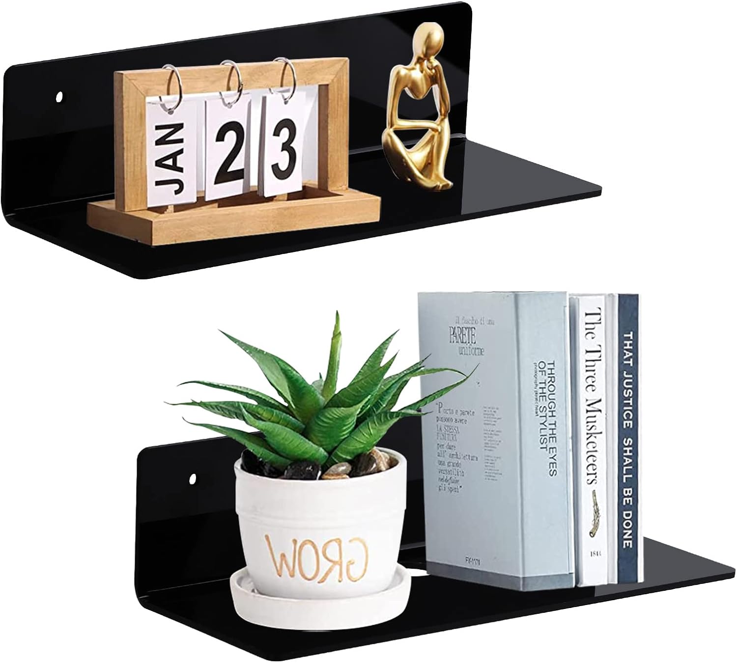9 Inch Acrylic Floating Shelf Set of 2 - Black