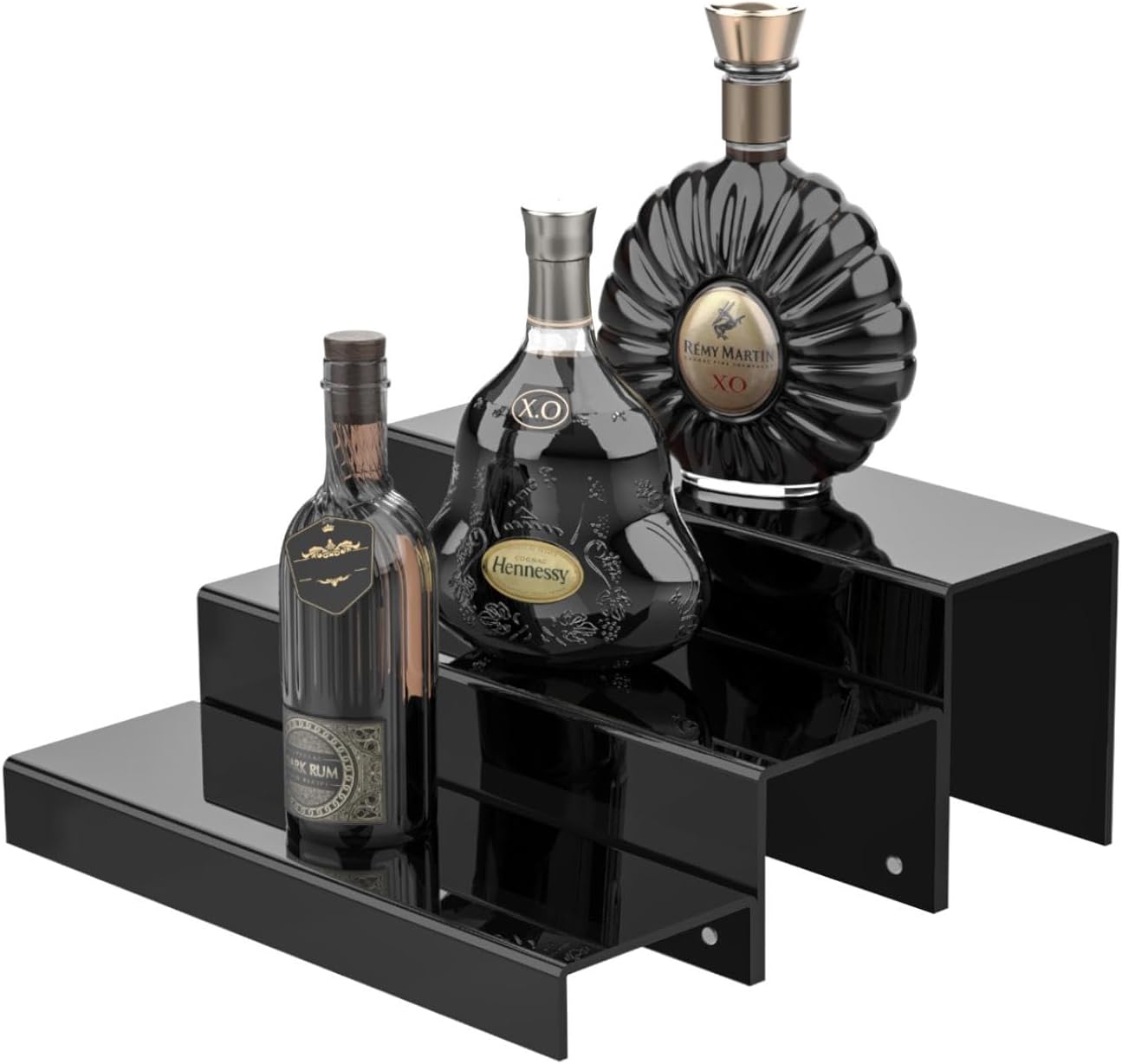 3 Tiers Bar Shelves for Liquor Bottles 15 Black Acrylic Risers Display Racks Stands for Collectibles