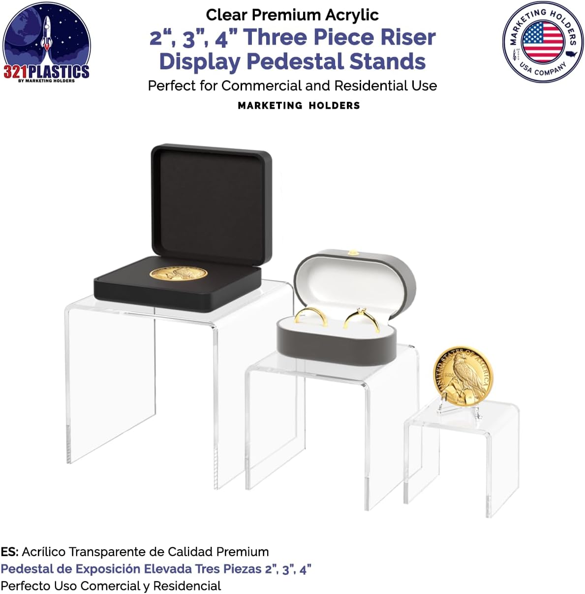 2 Pack Acrylic Riser Display Stands for Jewelry Collectibles
