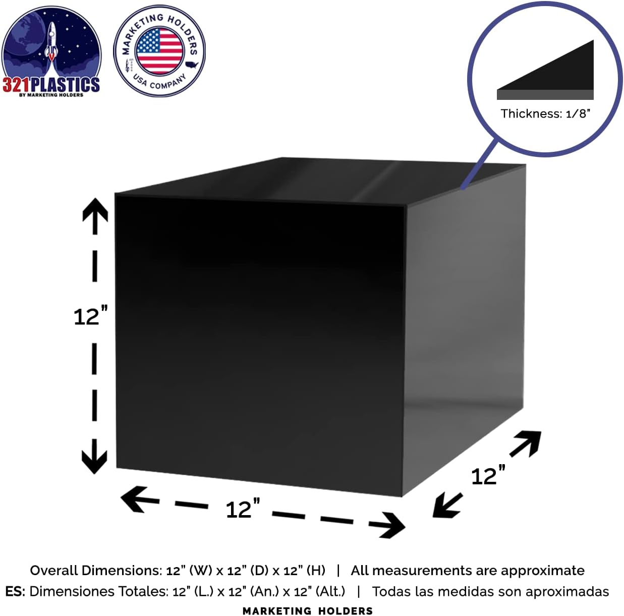 12 Inch Glossy Black Acrylic Display Riser Box