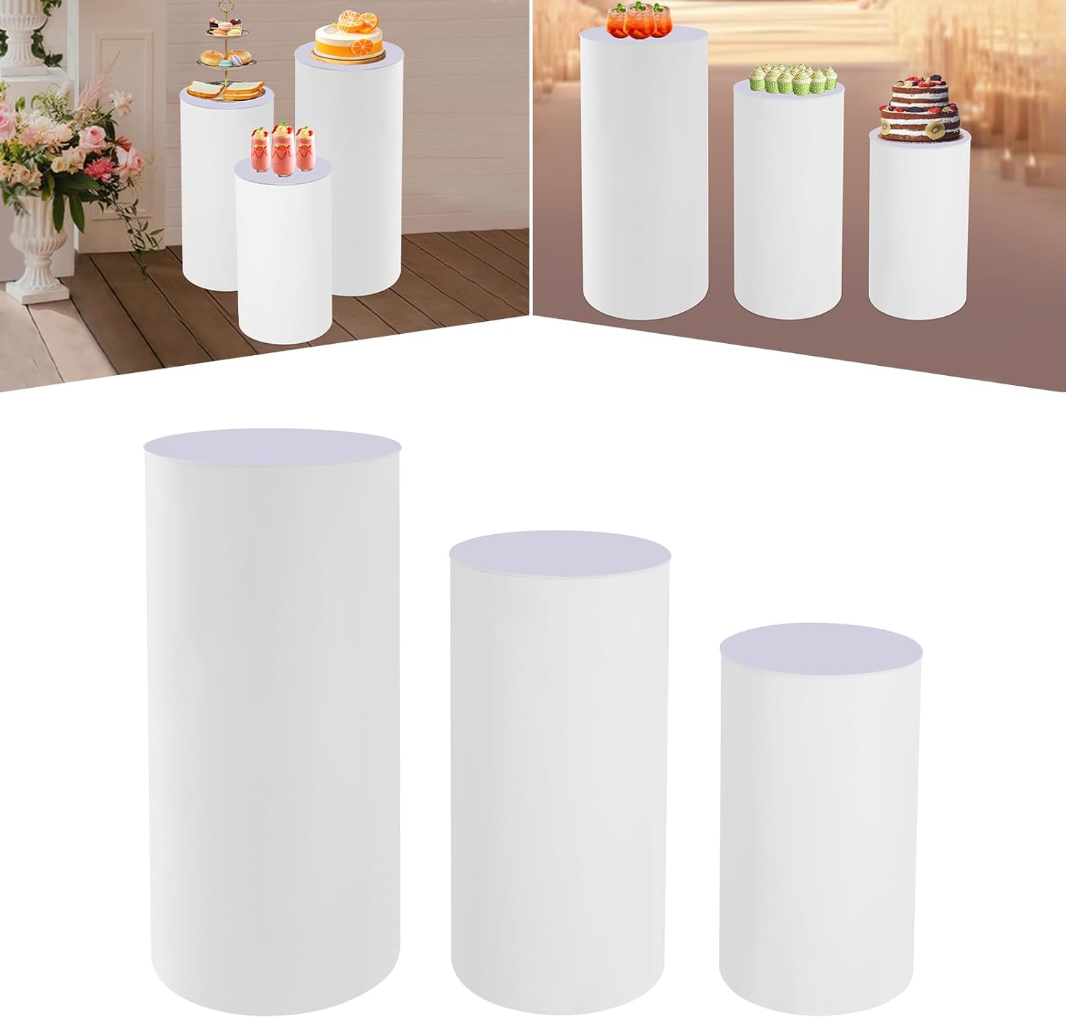 3Pcs Cylinder Pedestal Stands for Wedding Party Decor