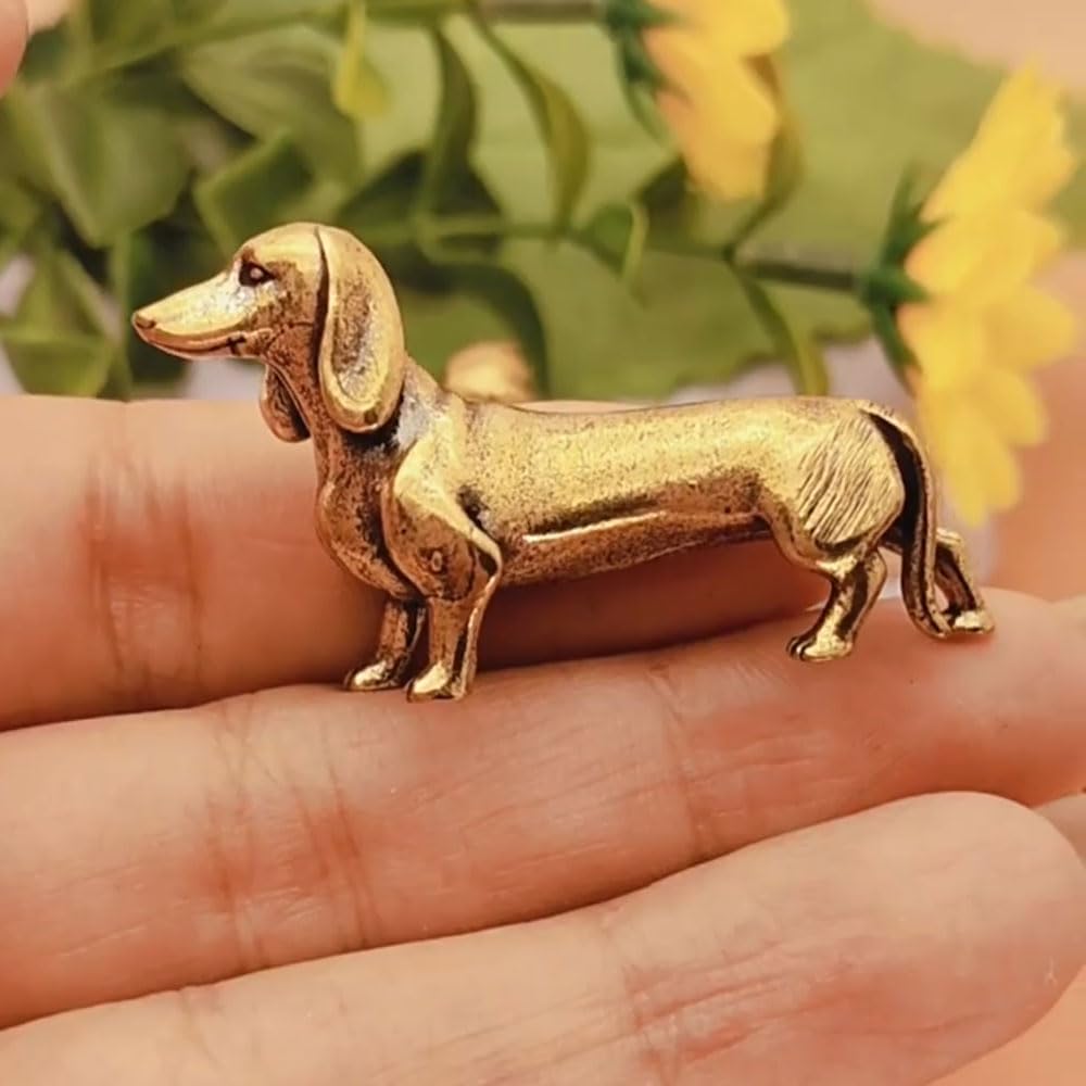 Solid Brass Dachshund Statue - Mini Decor Gift for Dog Lovers 2 Pack
