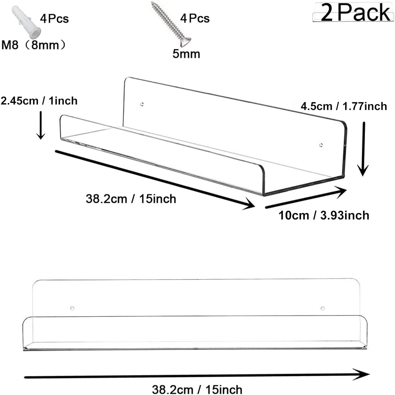 Cerpourt Acrylic Floating Shelf Set 2 Pack