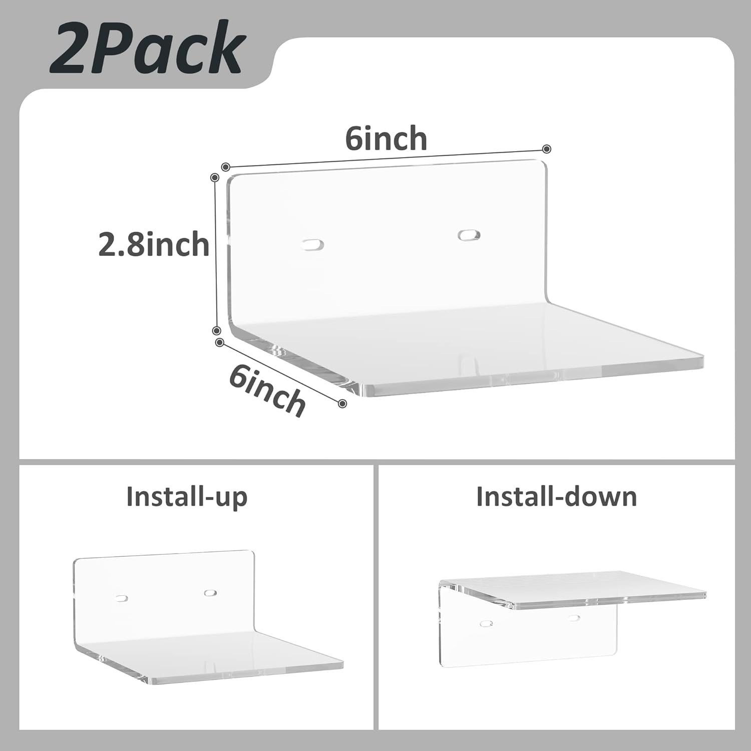 6 Inches Acrylic Floating Shelves 2 Pack