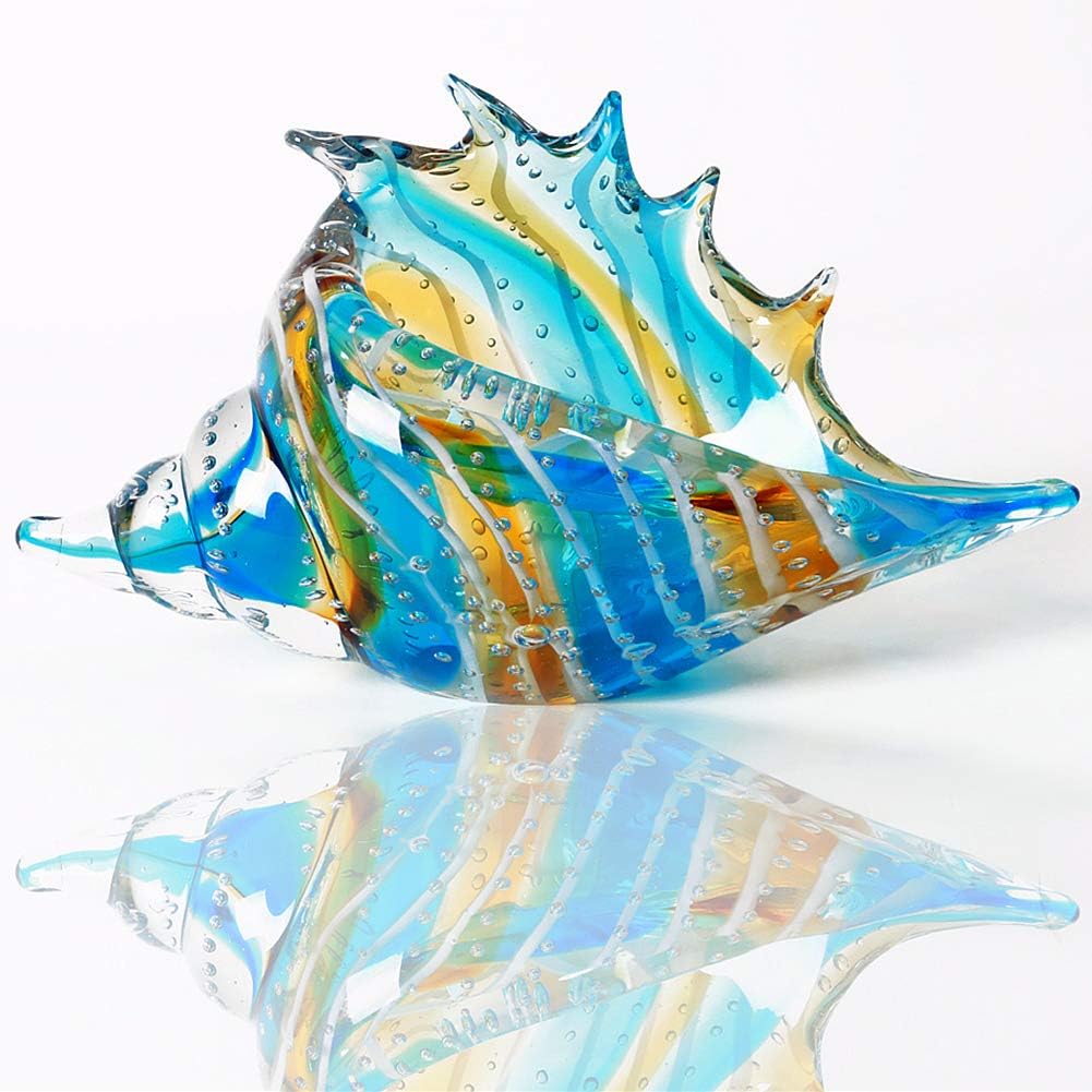 Eustuma Hand Blown Glass Conch Figurine Decoration