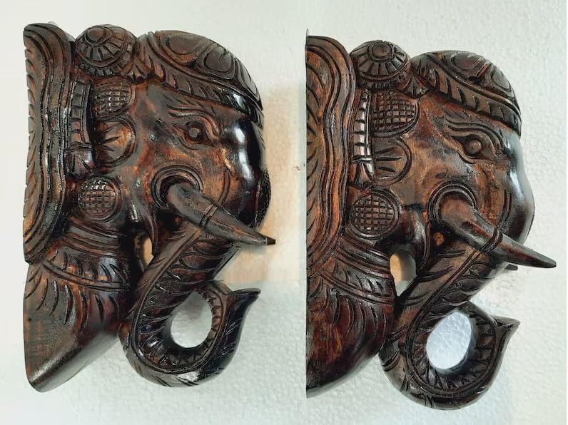 Blackperlcrafts 2 Pcs Big Wooden Elephant Wall Bracket Decor