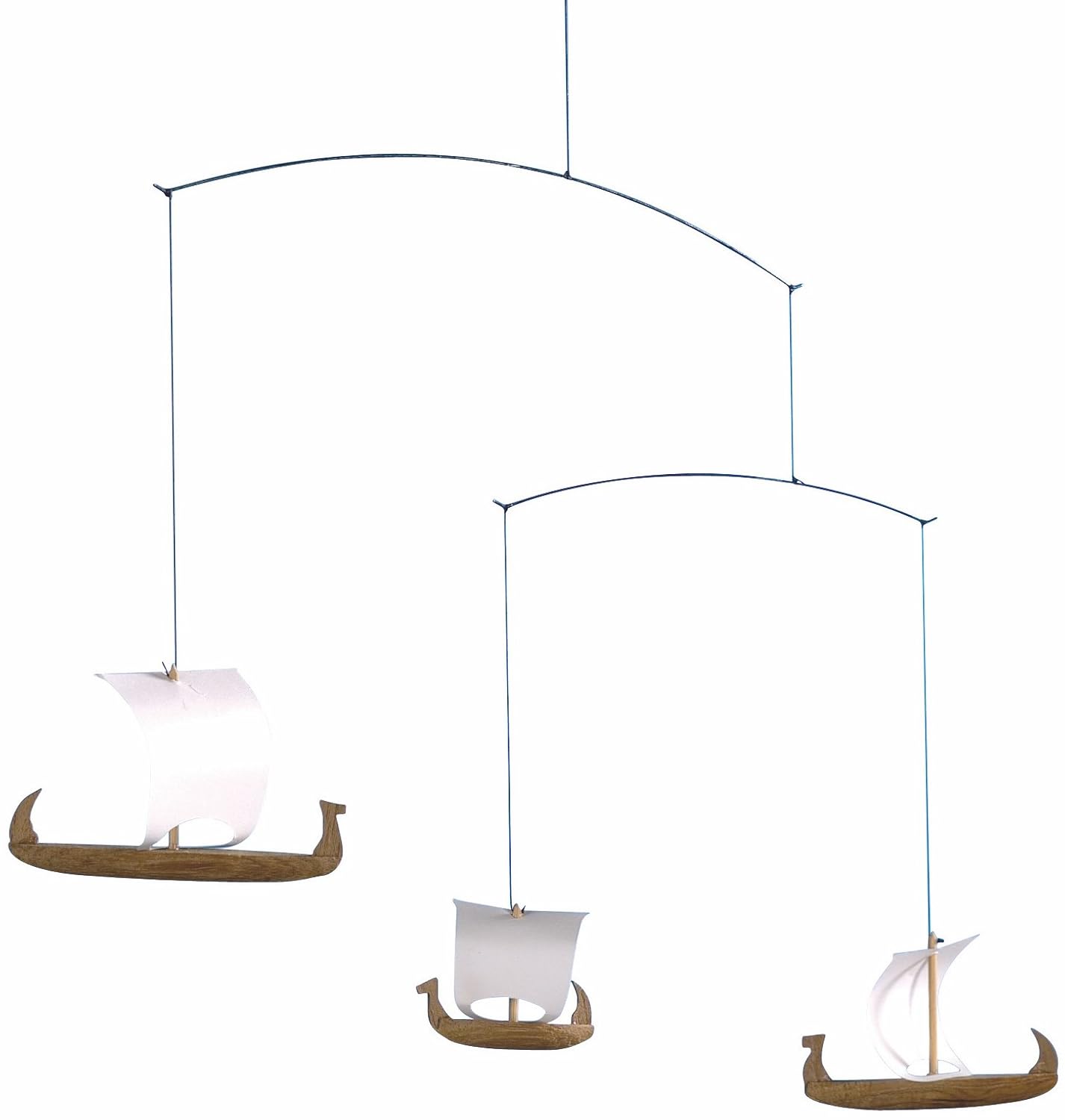 Viking Ships 3 Hanging Mobile - 15 Inches - Teak - Handmade in Denmark