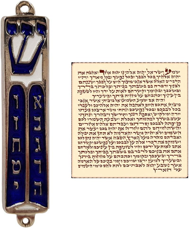 Talisman4u Ten Commandments Mezuzah Scroll Silver Tone Blue Enamel 35 Inch