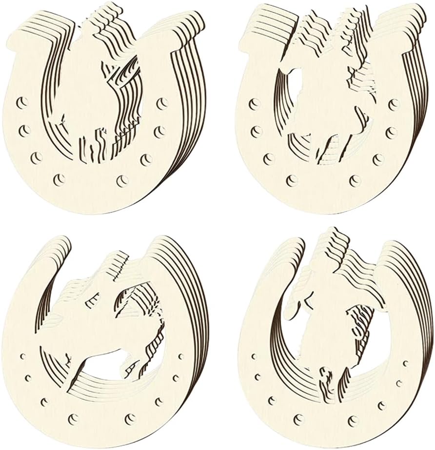 24 Pcs Western Horseshoe Wall Decor Set - Rustic Wooden Horse Shoes for DIY Crafts Cowboy Party Decor