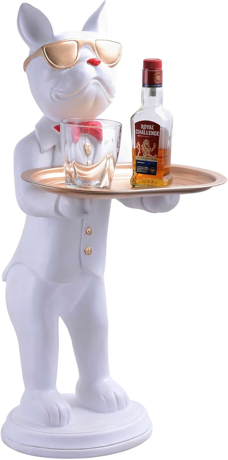 Cool Dog Statue with Plate for Home Decor
