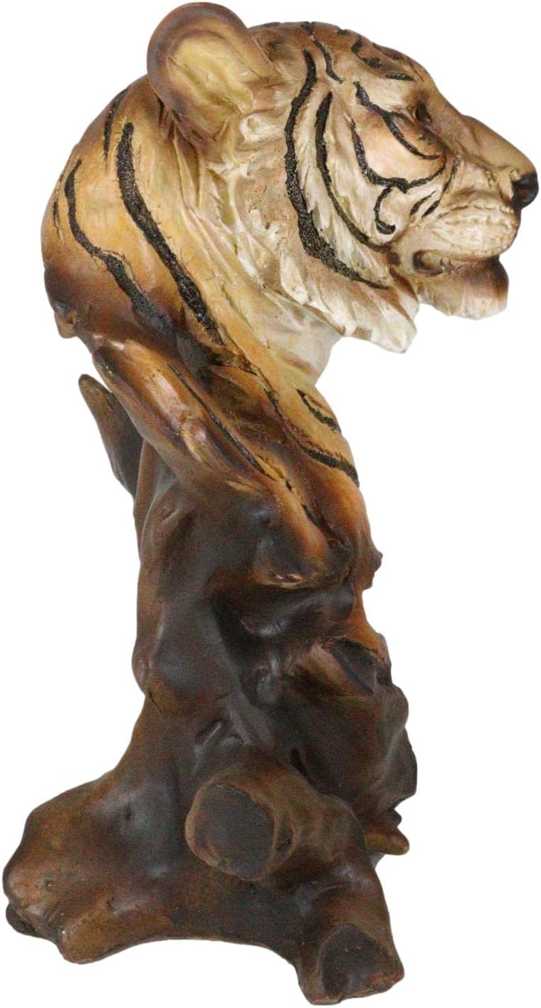 Ebros Gift Faux Wood Bengal Tiger Bust Statue 11 Inch Tall Decorative Figurine