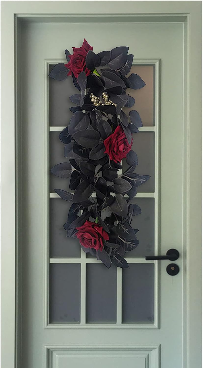 Belupai 24in Black Halloween Floral Swag Wreath