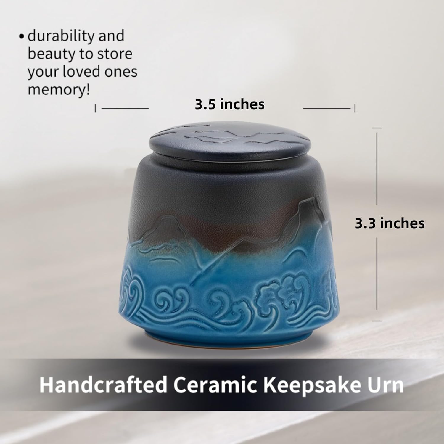 Small Urn for Human Ashes - Black Blue Gradient 33 Inches Ceramic Urn