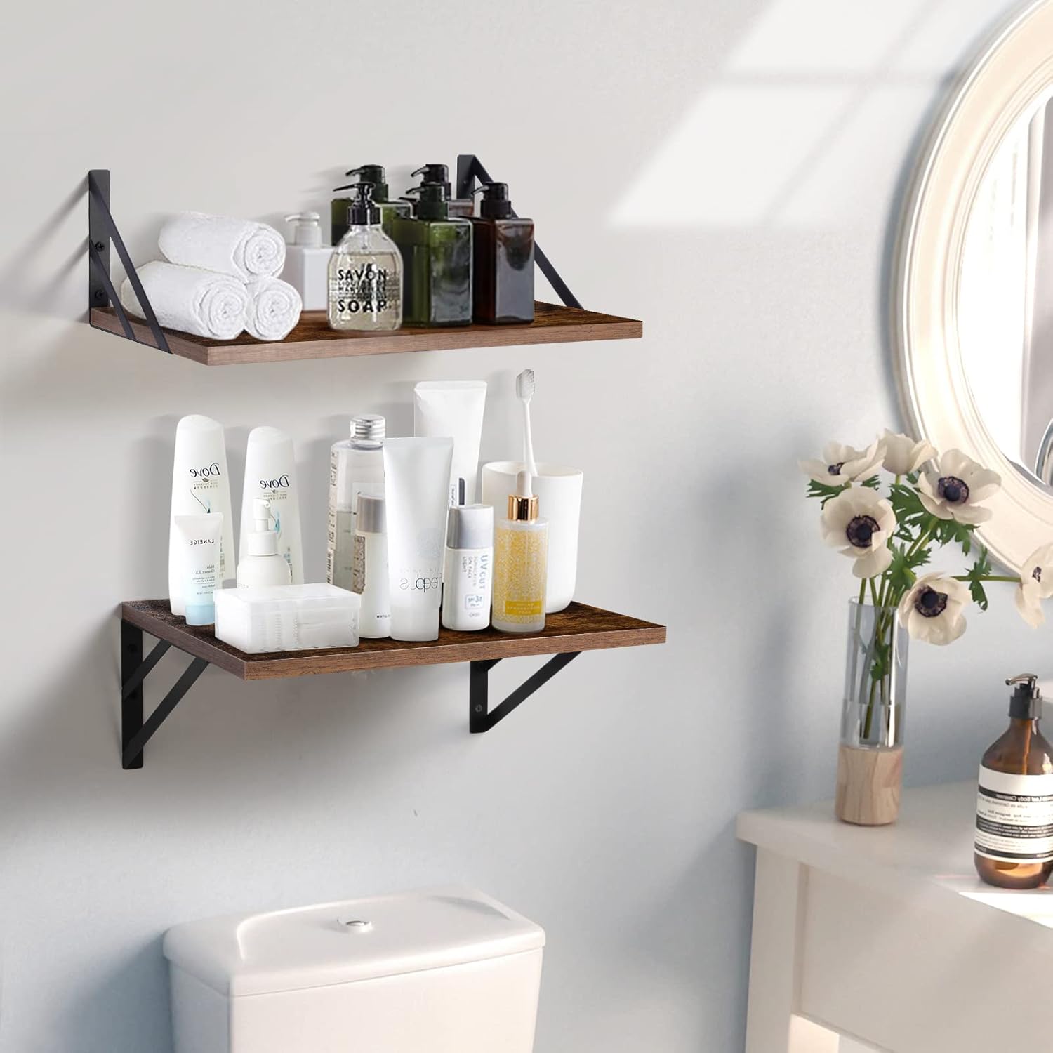 2 Pc Deep Floating Shelves Rustic Brown 12 Inch Deep