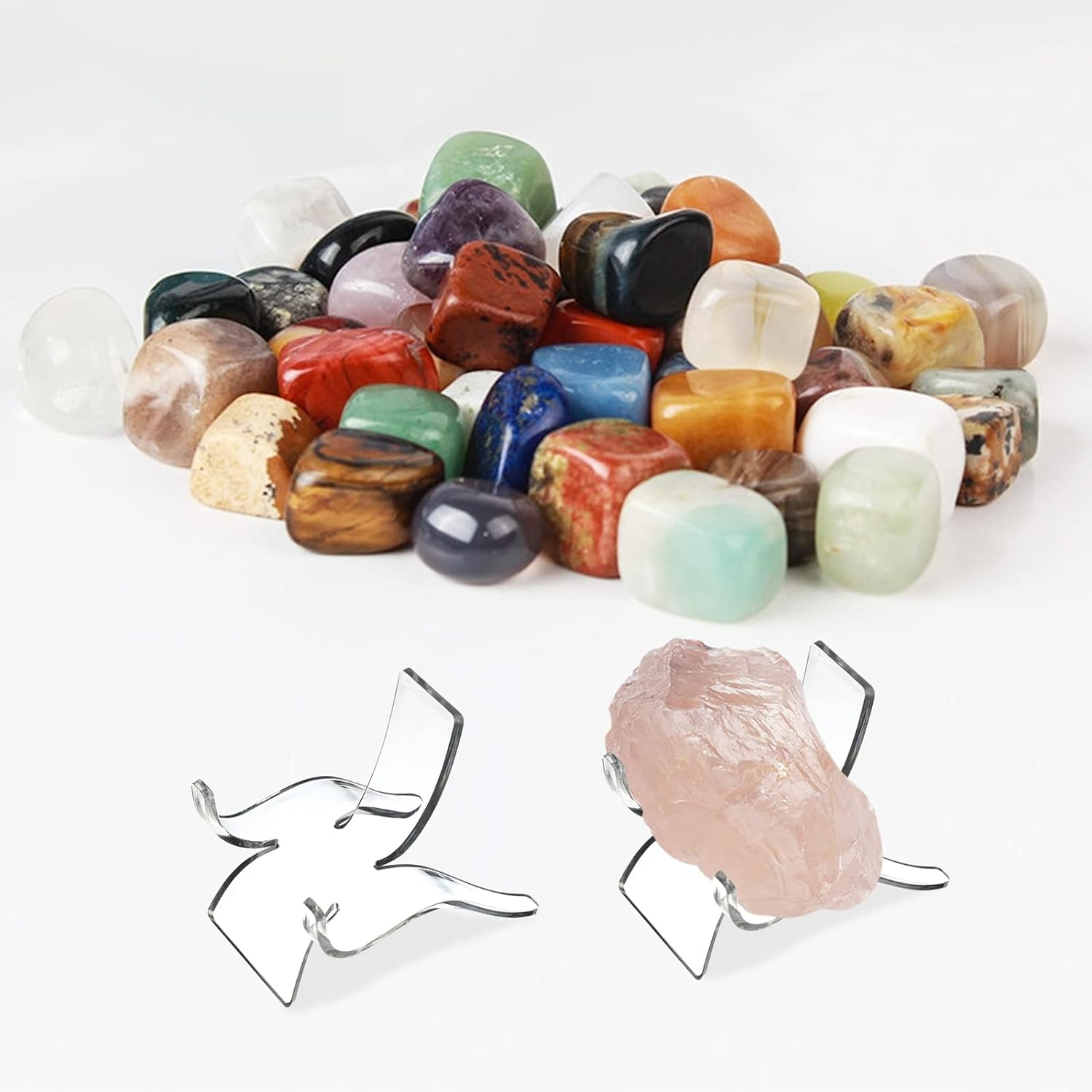 Rock Display Stand with 3 Sizes and 36PCS Acrylic Stands for Home Decor and Art