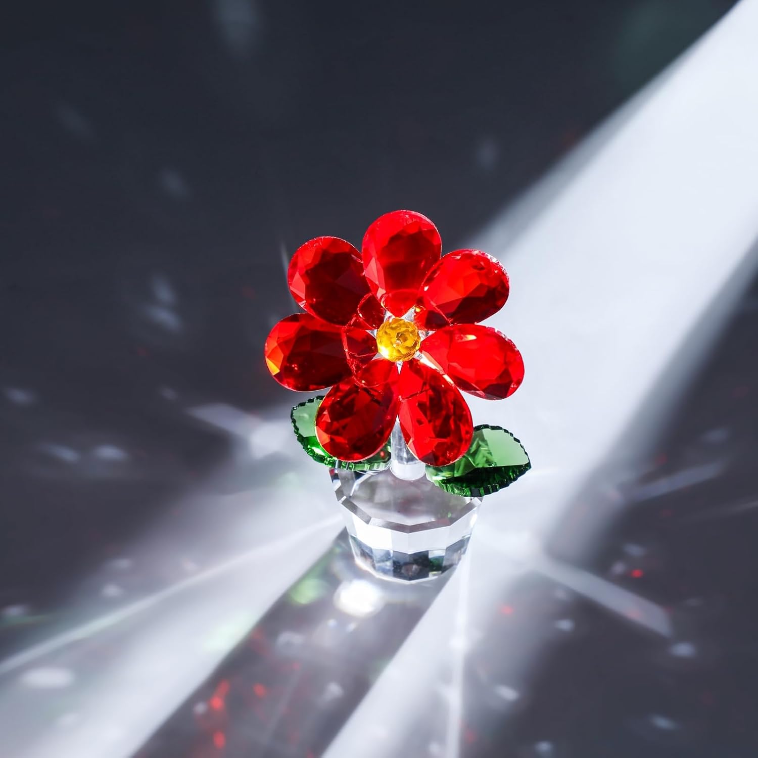 Crystal Flower Figurine Faceted Glass Decor Ornament for Her