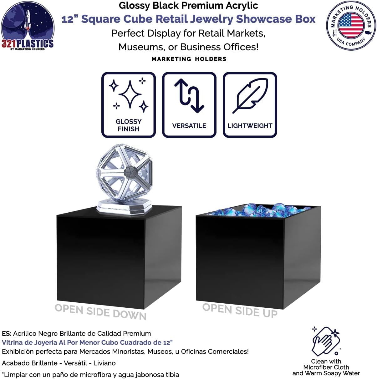 12 Inch Glossy Black Acrylic Display Riser Box