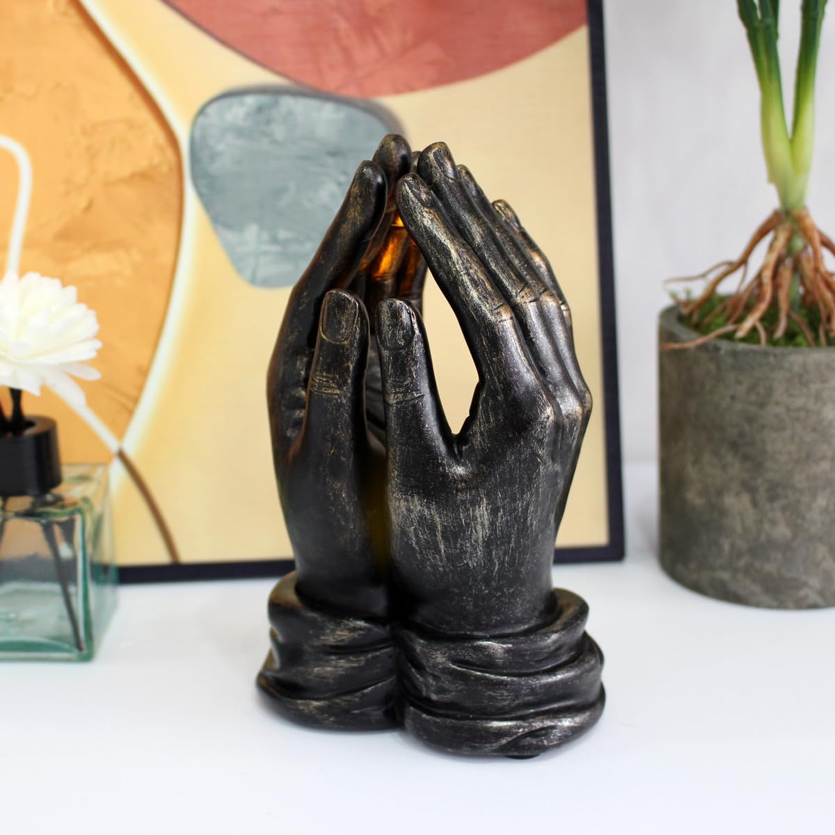 Eforcase Praying Hand Lamp Figurine - Resin Decor for Bedroom and Desktop
