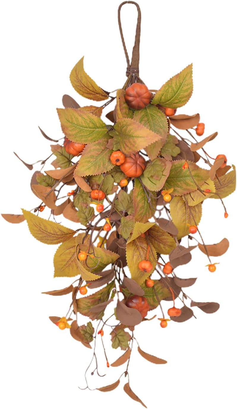 Fall Swag Door Decor 20in Autumn Teardrop Wreath