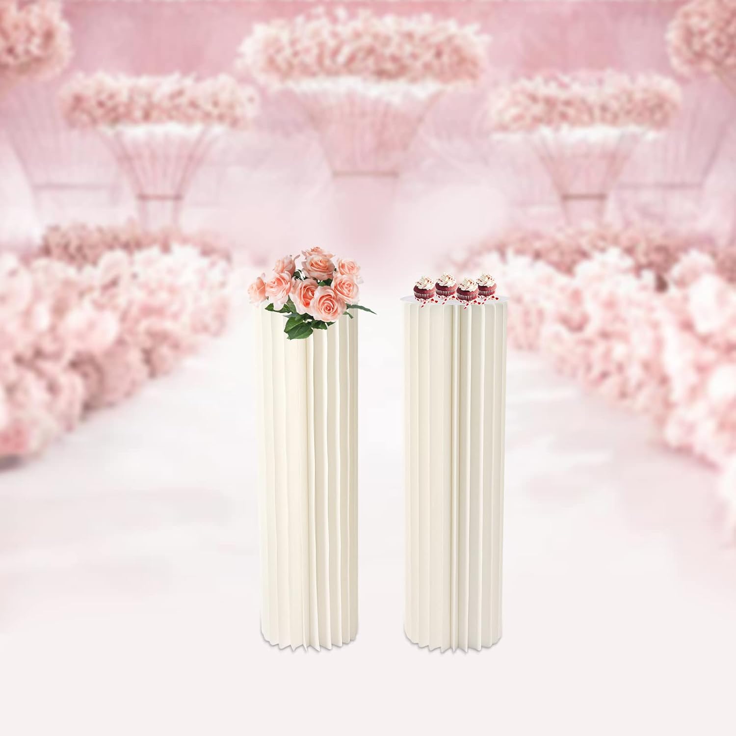 2PCS 394in Tall Round Cylinder Flower Stand Wedding Centerpieces Foldable Display Stands