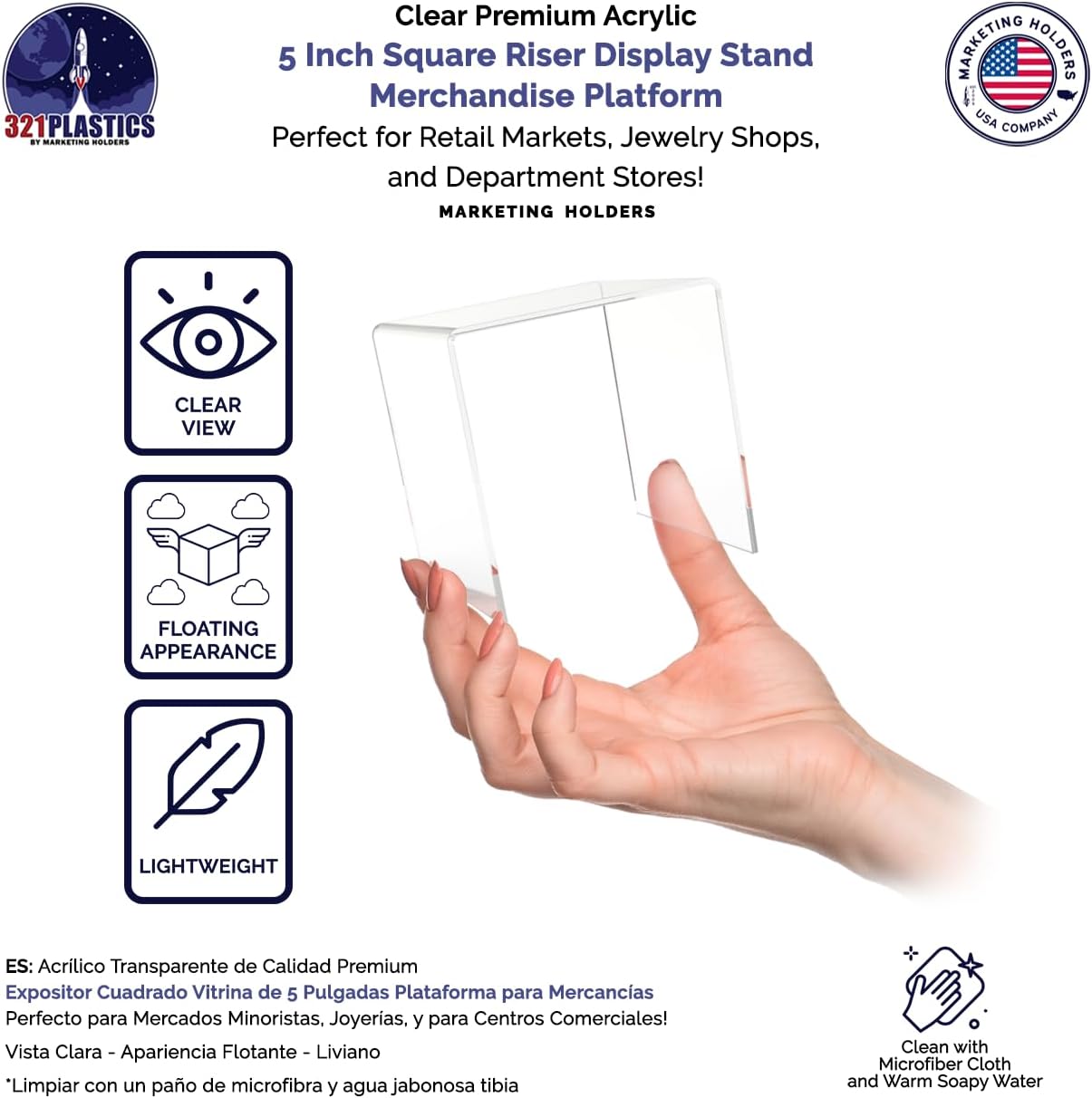 Acrylic Riser Stand 5 Inch Square Display Pedestal for Figurines Merchandise