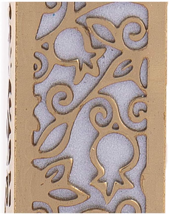 Yair Emanuel Lasercut Pomegranate Mezuzah - Gray with Gold Overlay 1