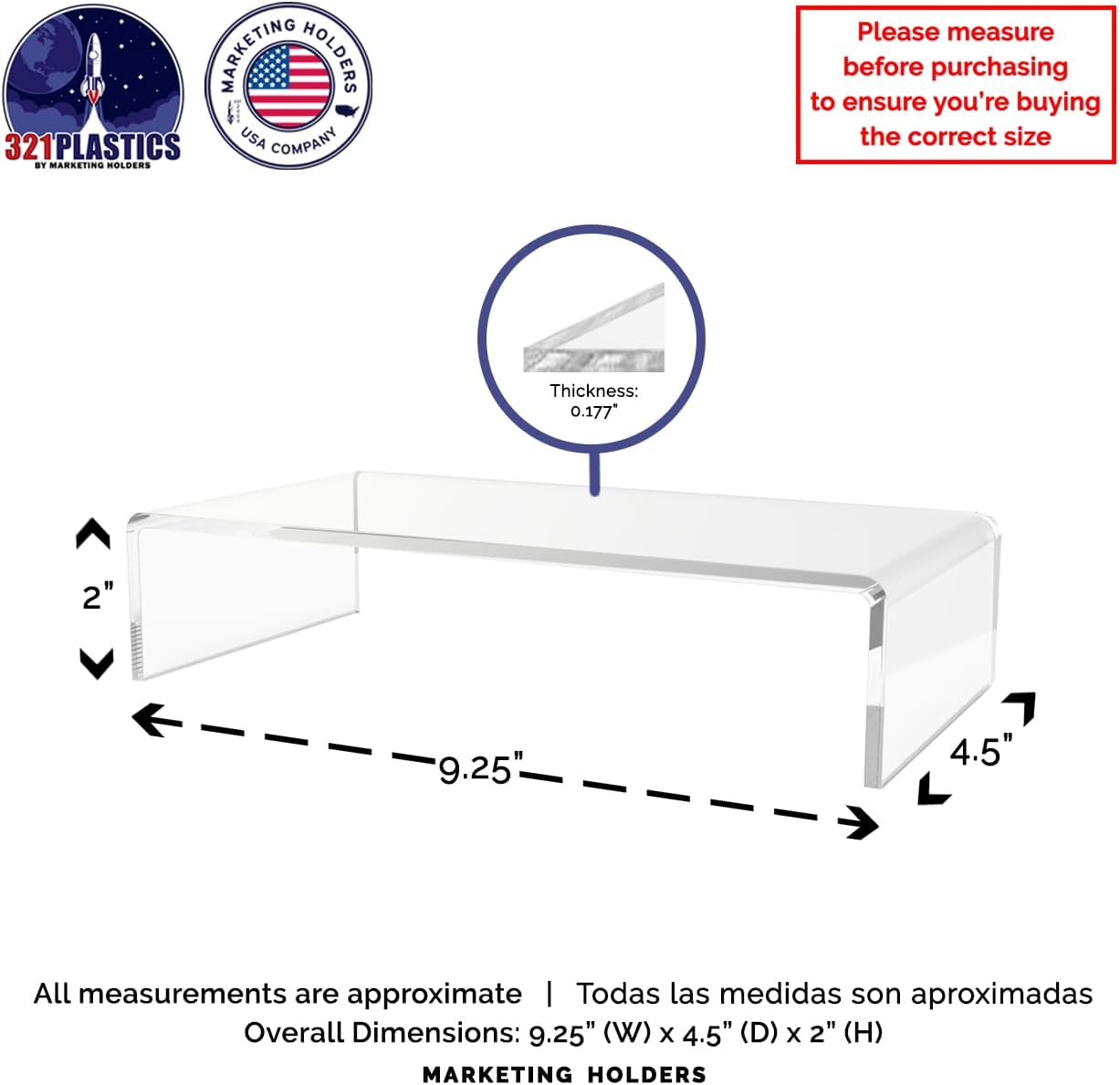 Marketing Holders 4 Pack Acrylic Riser Display Stand Rectangular Clear Showcase for Collectibles