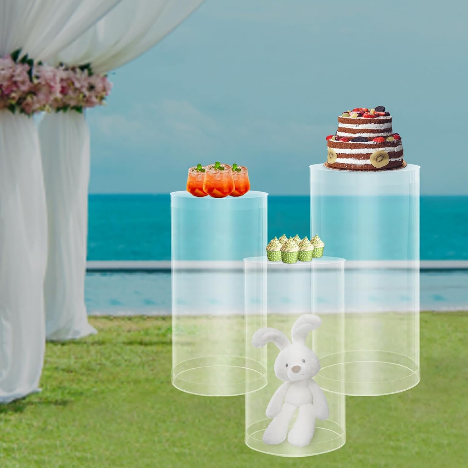 Clear Cylinder Pedestal Stand 3PCS for Wedding Display
