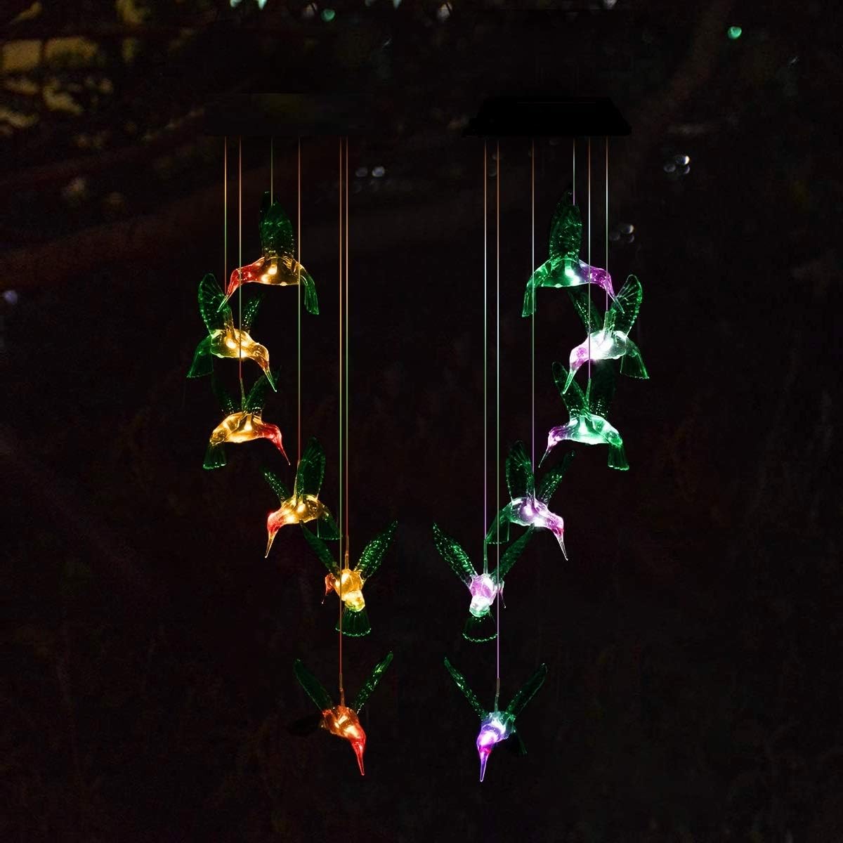 Changing Colors Solar Wind Chime Hummingbird Mobile Spinner Light Waterproof Outdoor Decor