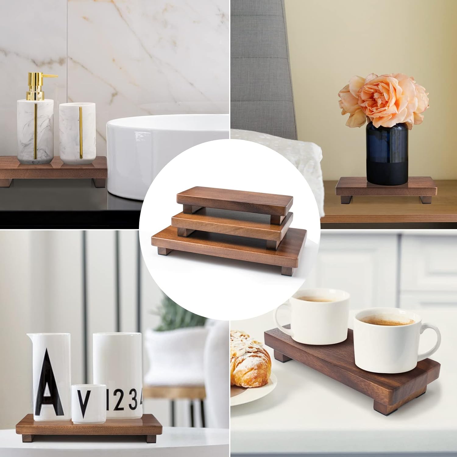 Walnut Wooden Pedestal Stand for Soap and Decor