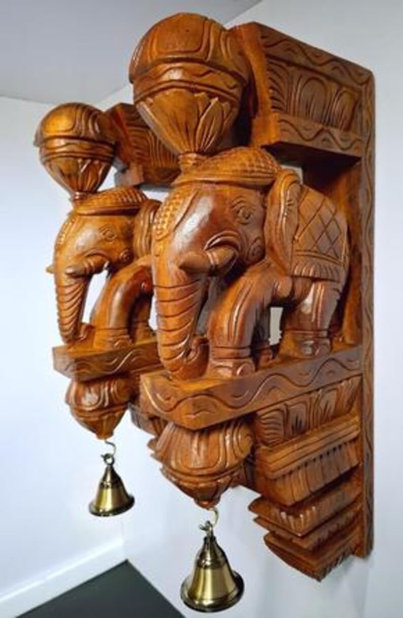 Wooden Elephant Wall Bracket Decor Pair