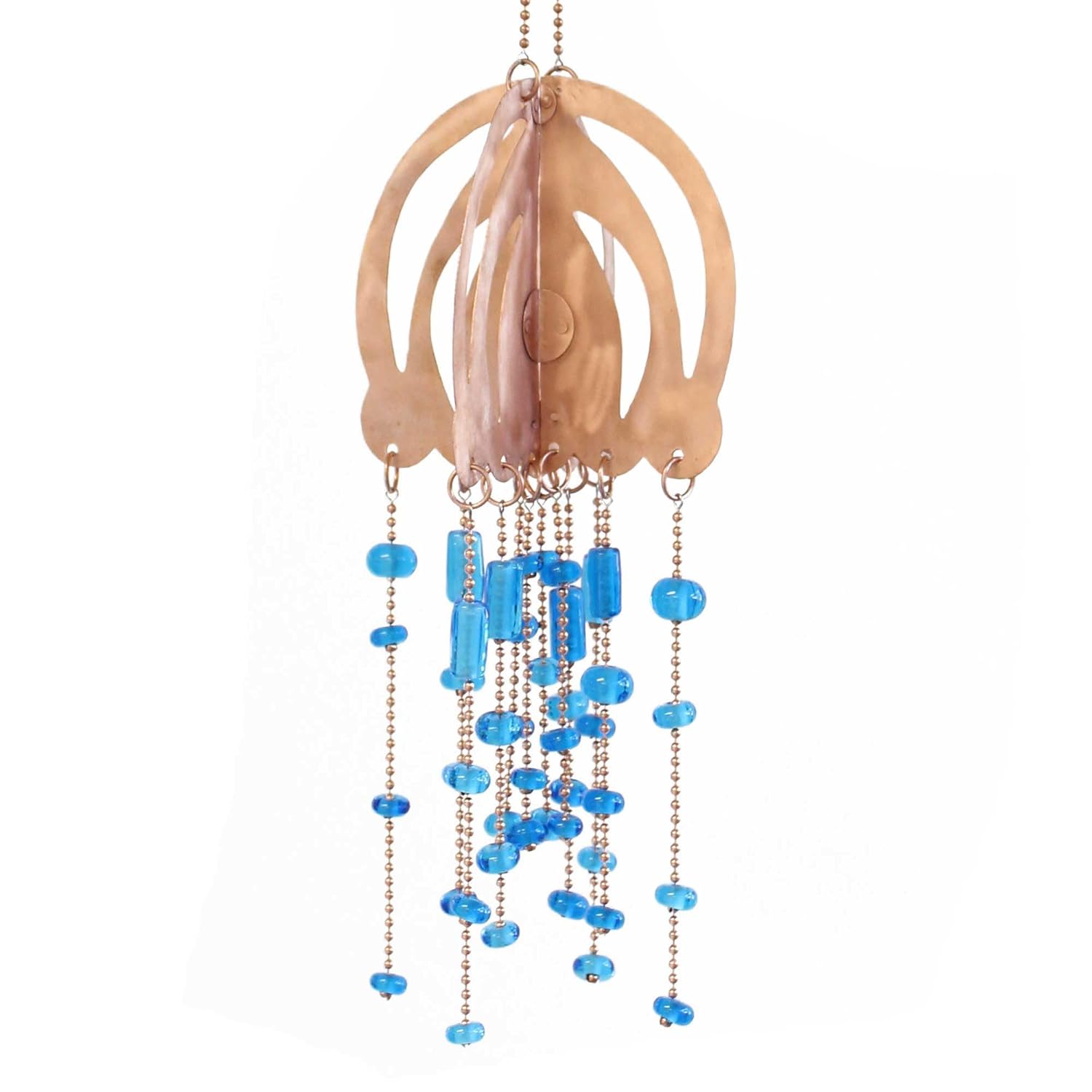 Handmade Copper Jellyfish Mobile with Aqua Blue Glass Beads 1