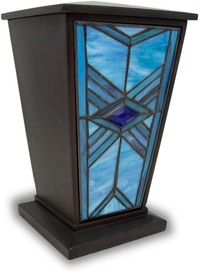 Mission Style Stained Glass Cremation Urn Large Blue