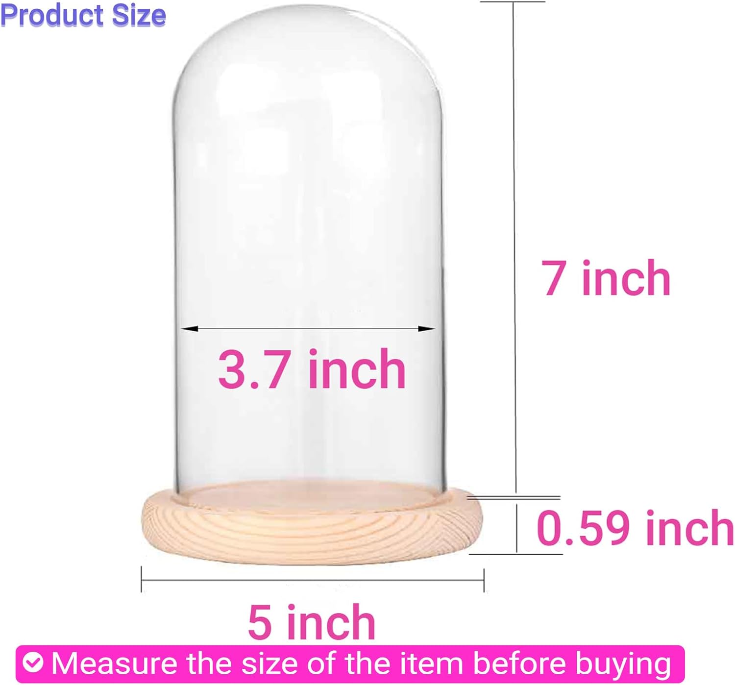 Ivolador 7x4 Inch Glass Cloche Dome with Wood Base