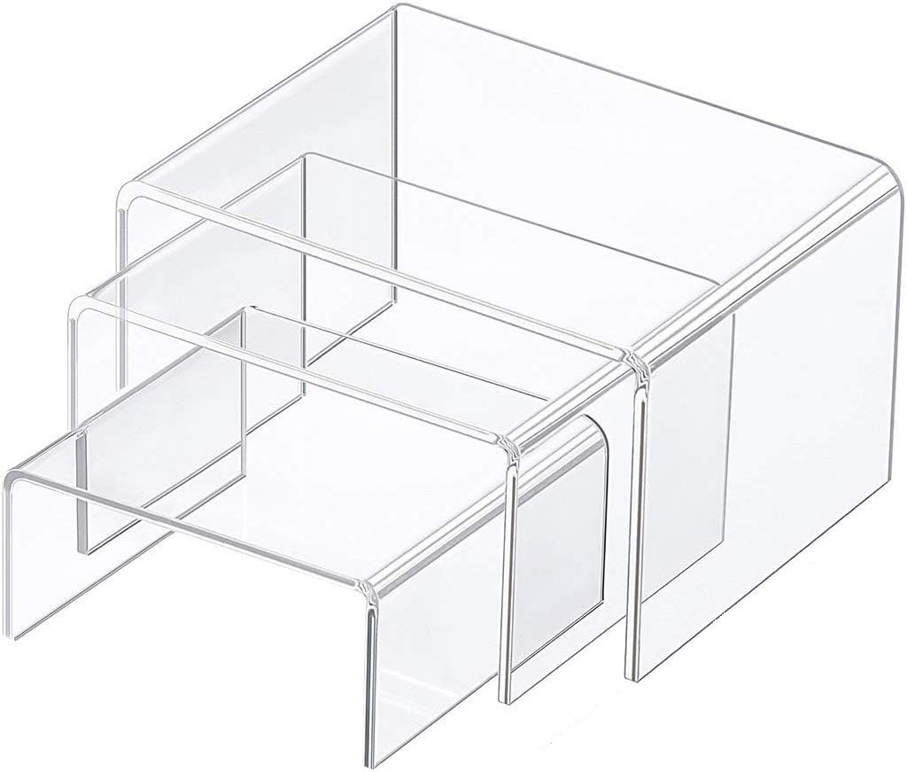 3 Piece Clear Acrylic Jewelry Display Riser Set for Home Dcor