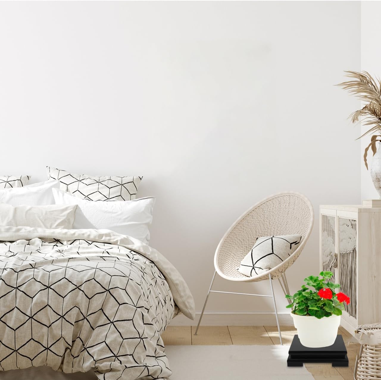 Cabilock Square Wood Vase Display Riser 7 Inch Black Wooden Tray Base for Home Decoration