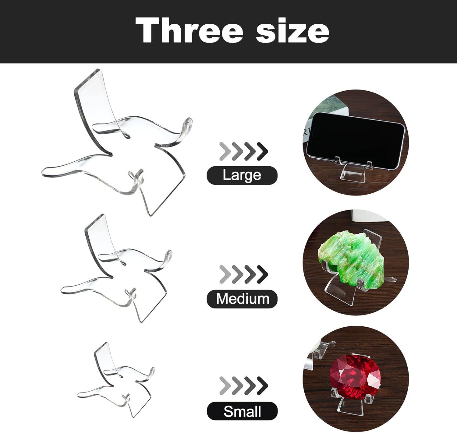 Rock Display Stand with 3 Sizes and 36PCS Acrylic Stands for Home Decor and Art