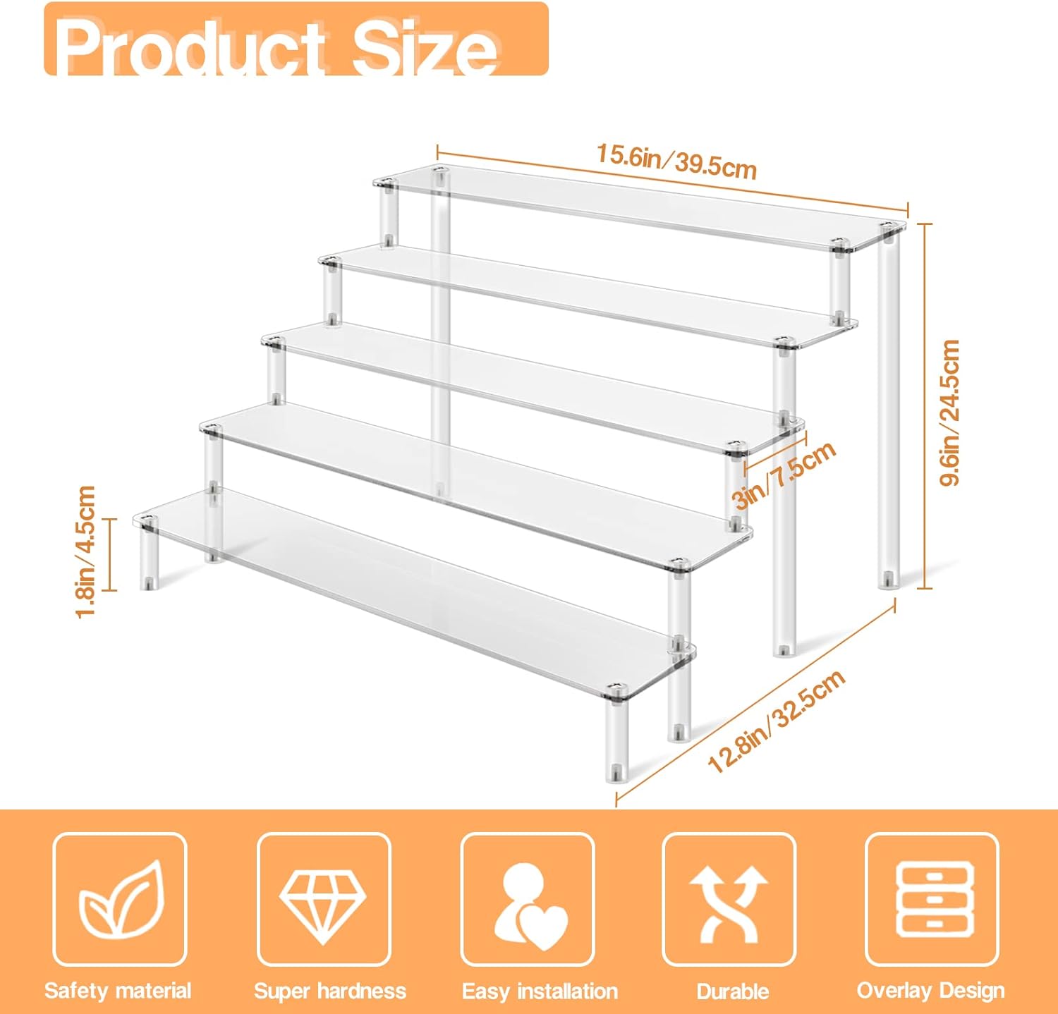 2Pcs 5 Tier Acrylic Risers Display Stand for Collectibles and Toys