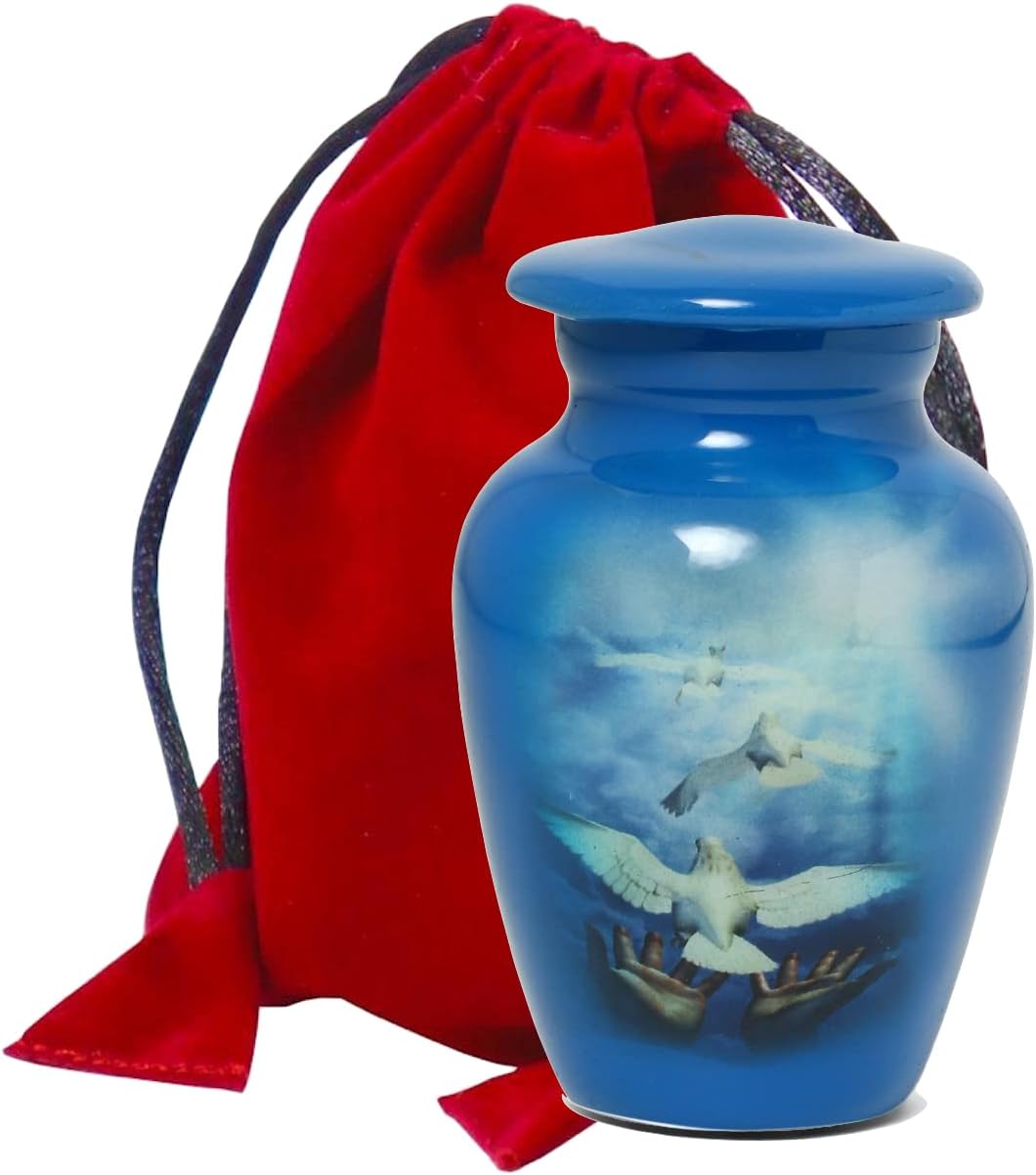 Serenity Dove Painted Mini Cremation Urn - Solid Aluminum