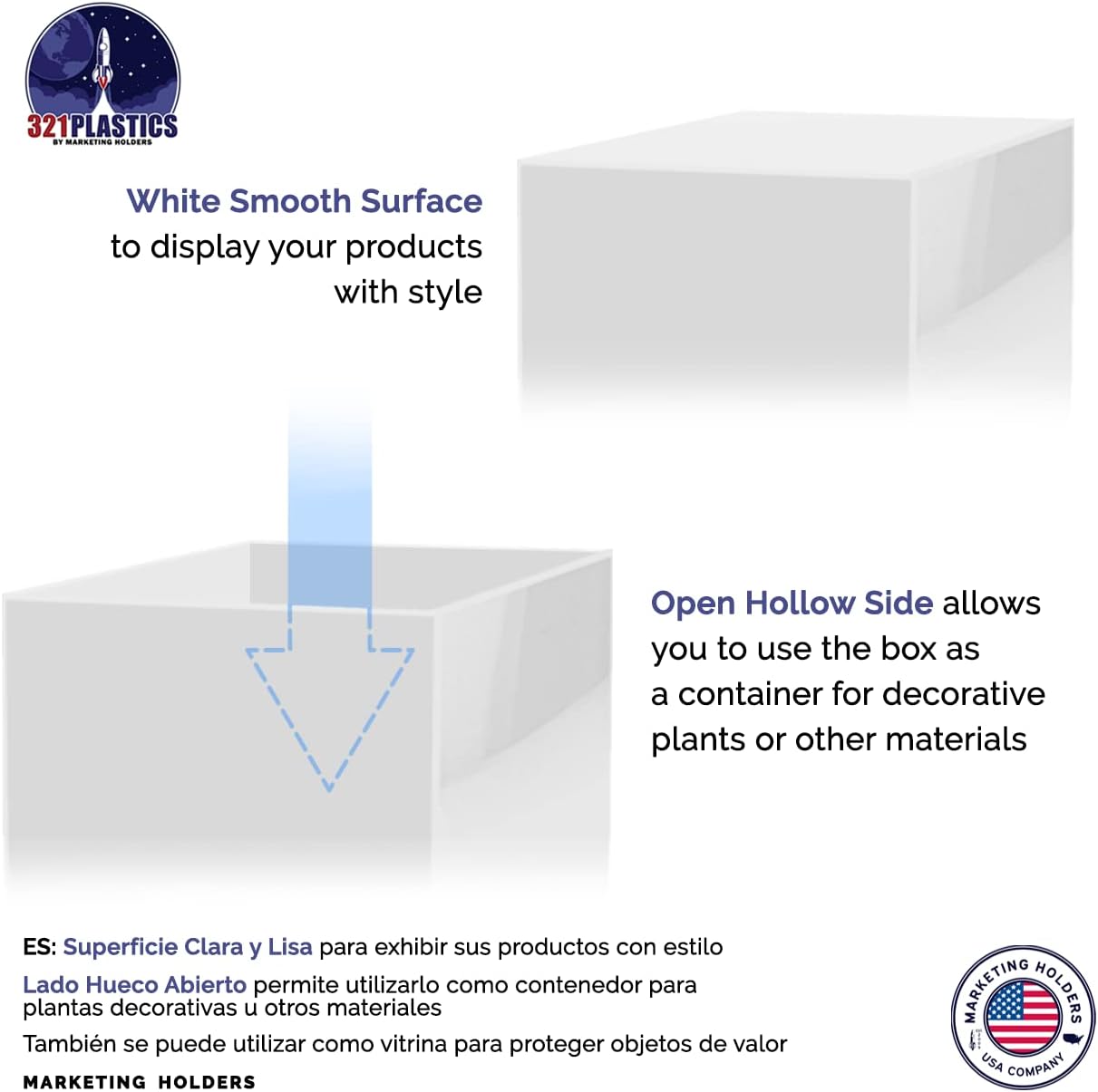 12x12x16 White Acrylic Display Box with Open Side No Lid