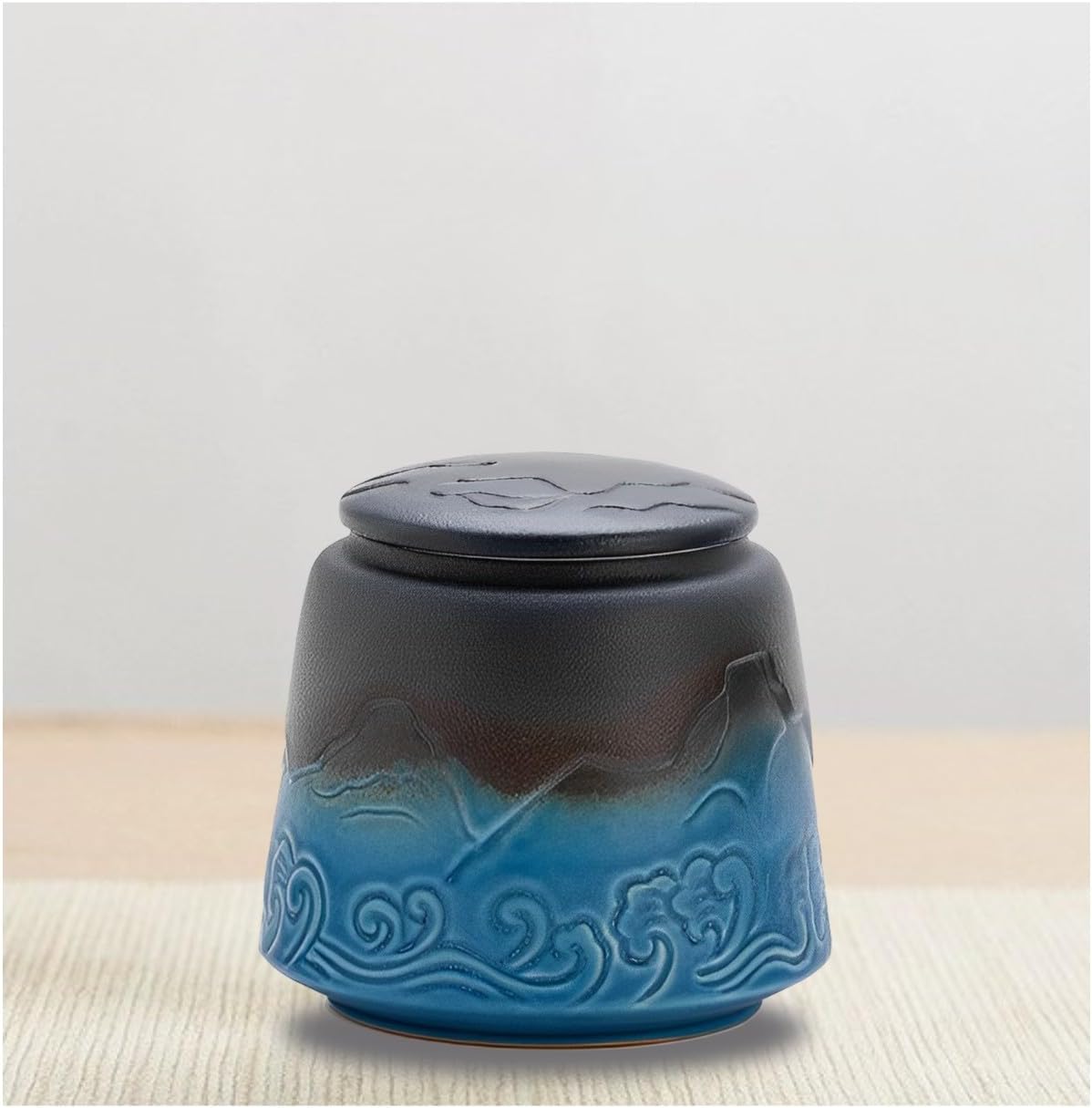 Small Urn for Human Ashes - Black Blue Gradient 33 Inches Ceramic Urn