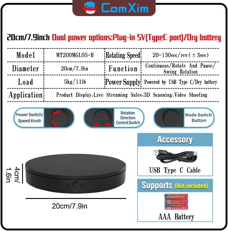 ComXim Rotating Display Stand with Type-C Power Cable