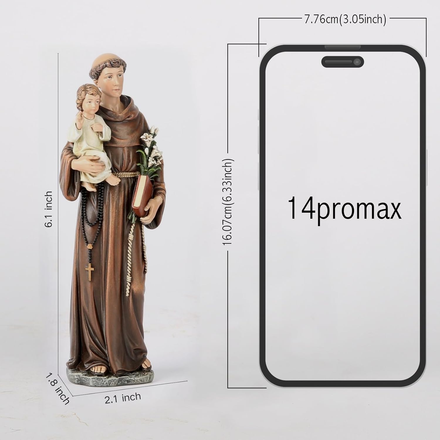 BC Catholic St Anthony Statue 6 Inch Renaissance Sculpture