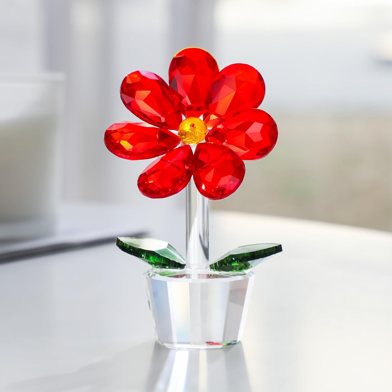 Crystal Flower Figurine Faceted Glass Decor Ornament for Her