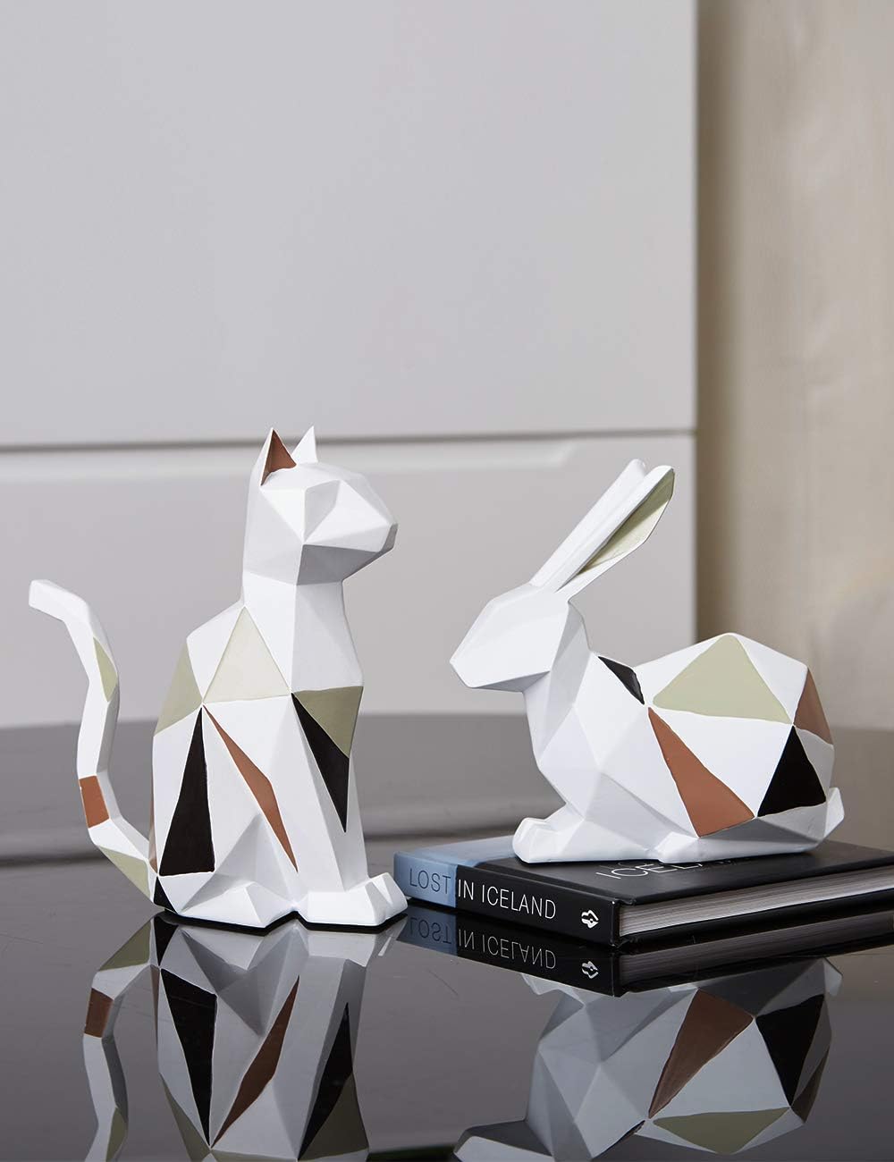 HAUCOZE Geometric Cat Statue Modern Home Decor Figurine