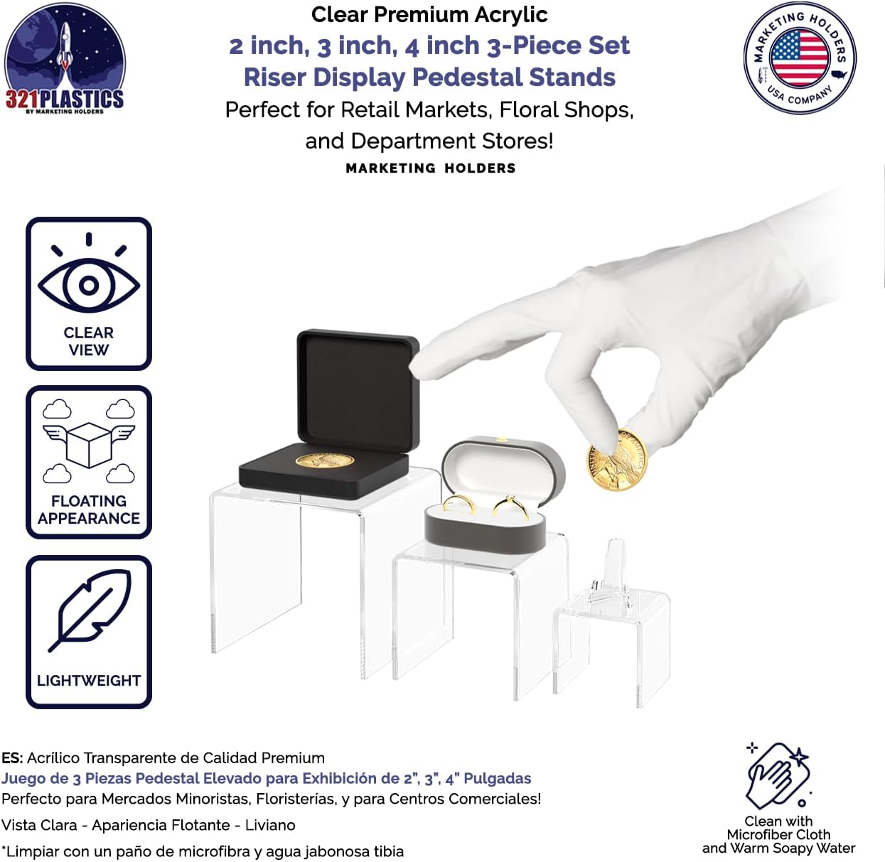 2 Pack Acrylic Riser Display Stands for Jewelry Collectibles