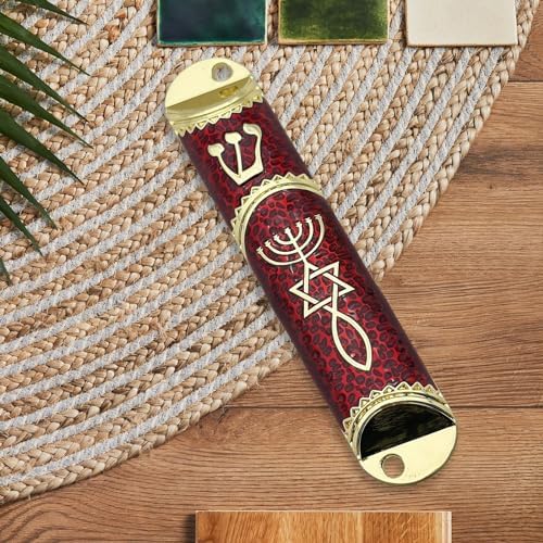 Jewish Mezuzah Case Red 16cm Unique Design Alloy